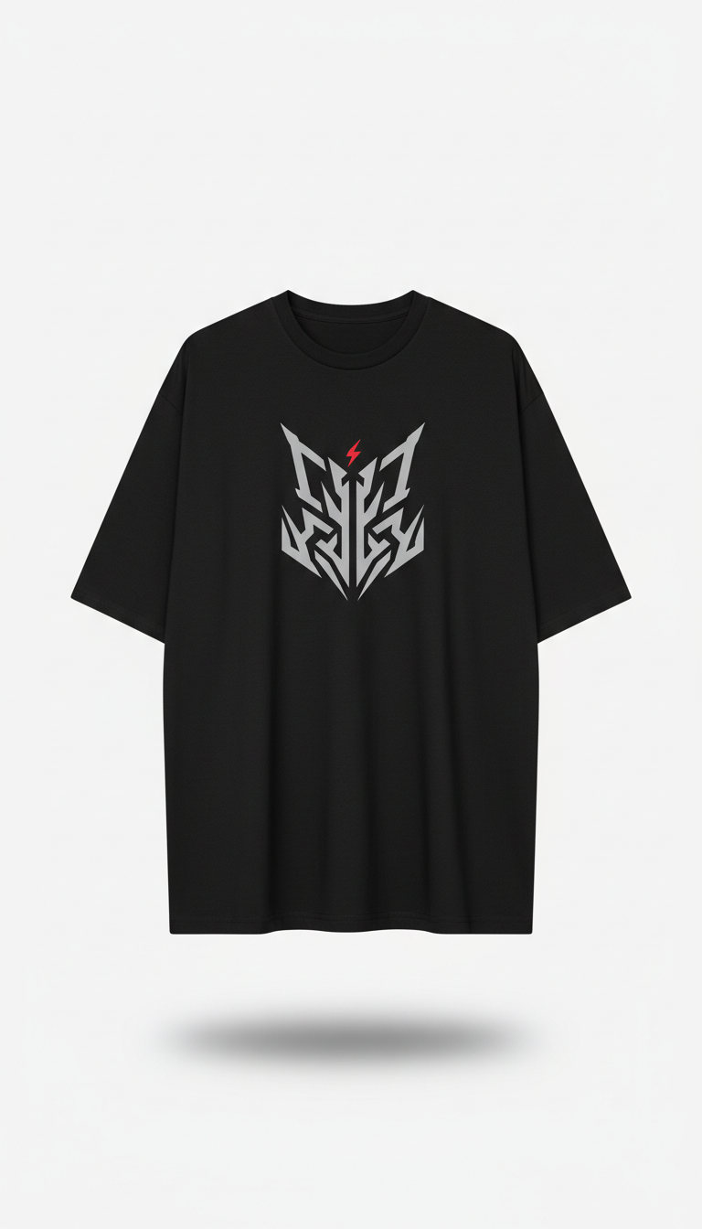 Oversized Jet Black Logo Tee