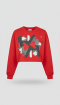 Signal Red Cropped Graphic Sweatshirt
