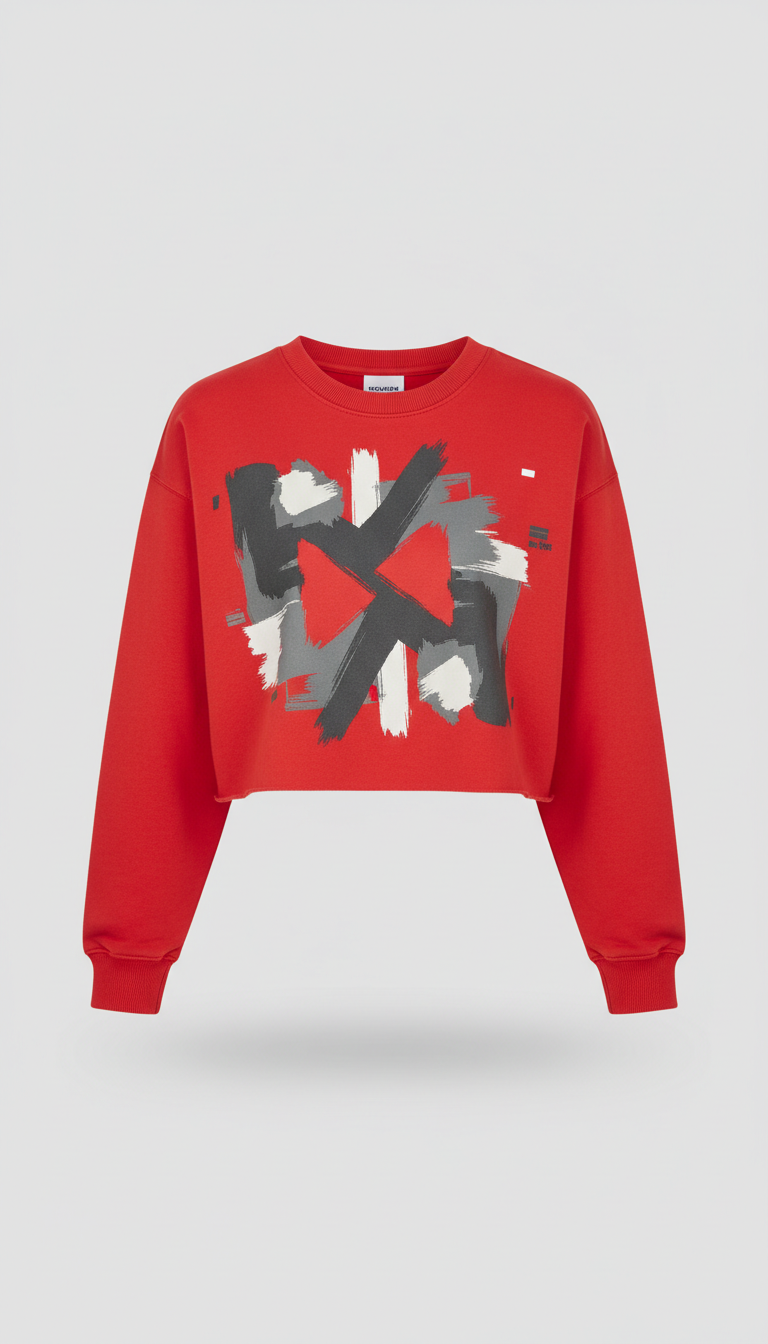 Signal Red Cropped Graphic Sweatshirt
